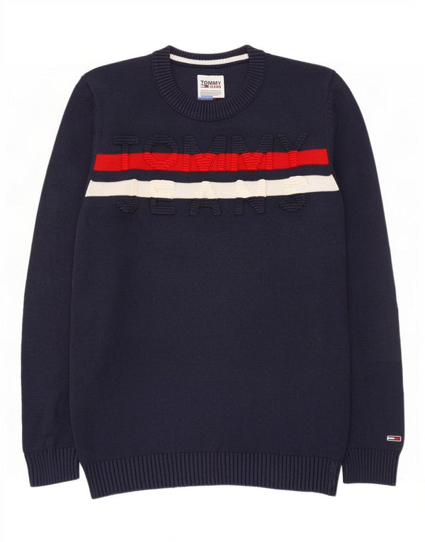 Pulover Tommy Hilfiger pentru bărbați, cu gât crew, color block mic, albastru bleumarin