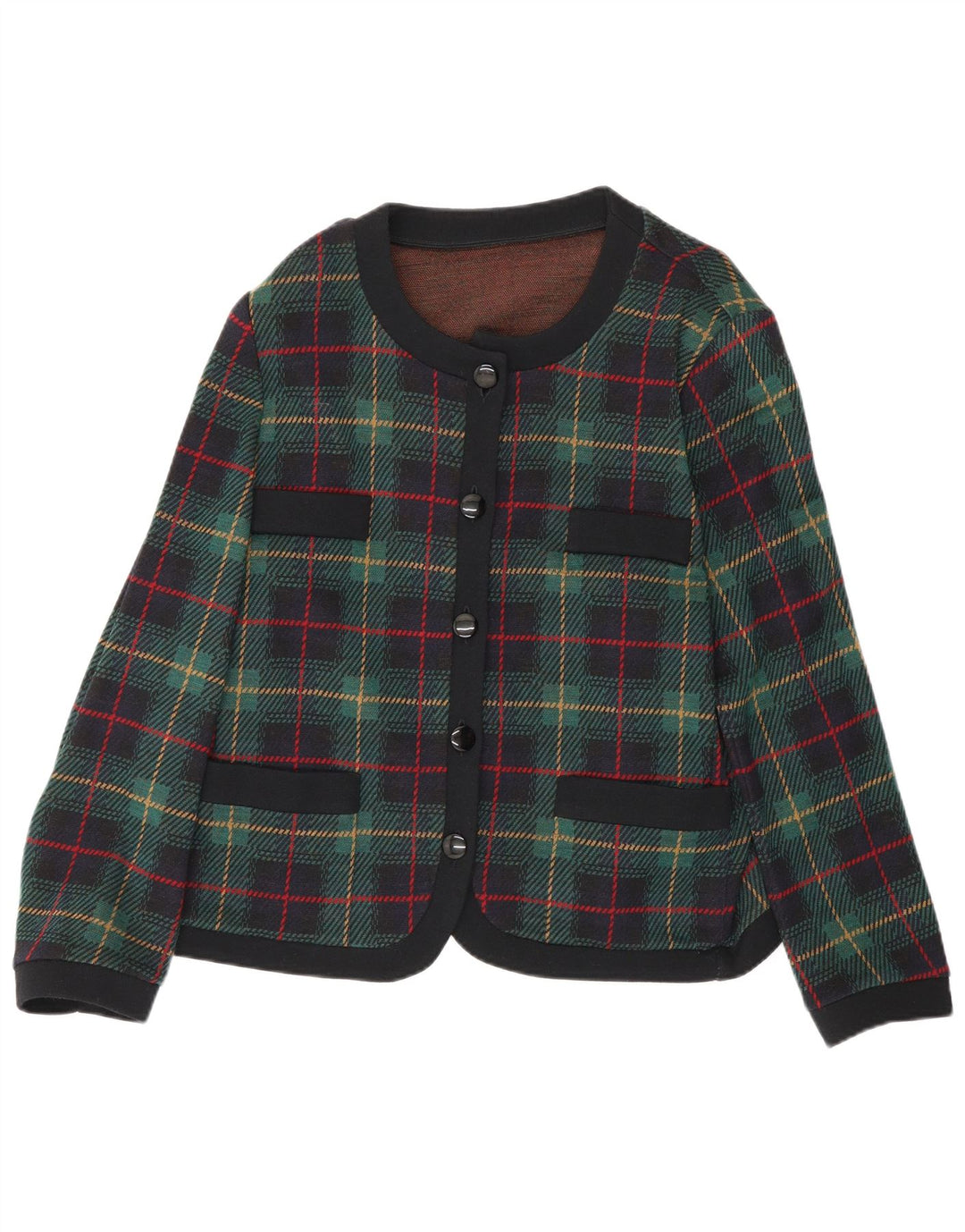 Jachetă Blazer Femei Les Lunis cu 5 nasturi UK 14 Lână verde medie cu carouri