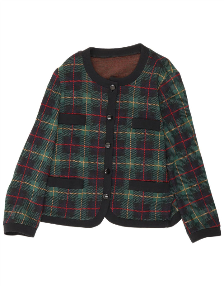 Jachetă Blazer Femei Les Lunis cu 5 nasturi UK 14 Lână verde medie cu carouri