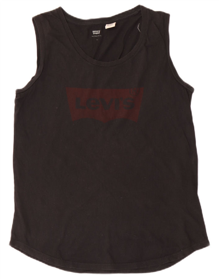 Levi's Womens Graphic Vest Top UK 10 Small Black Bumbac