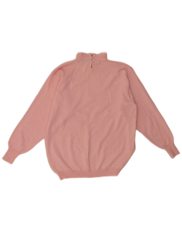 Pulover vintage cu gât țestoasă pentru femei UK 12 Medium Pink Floral Retro
