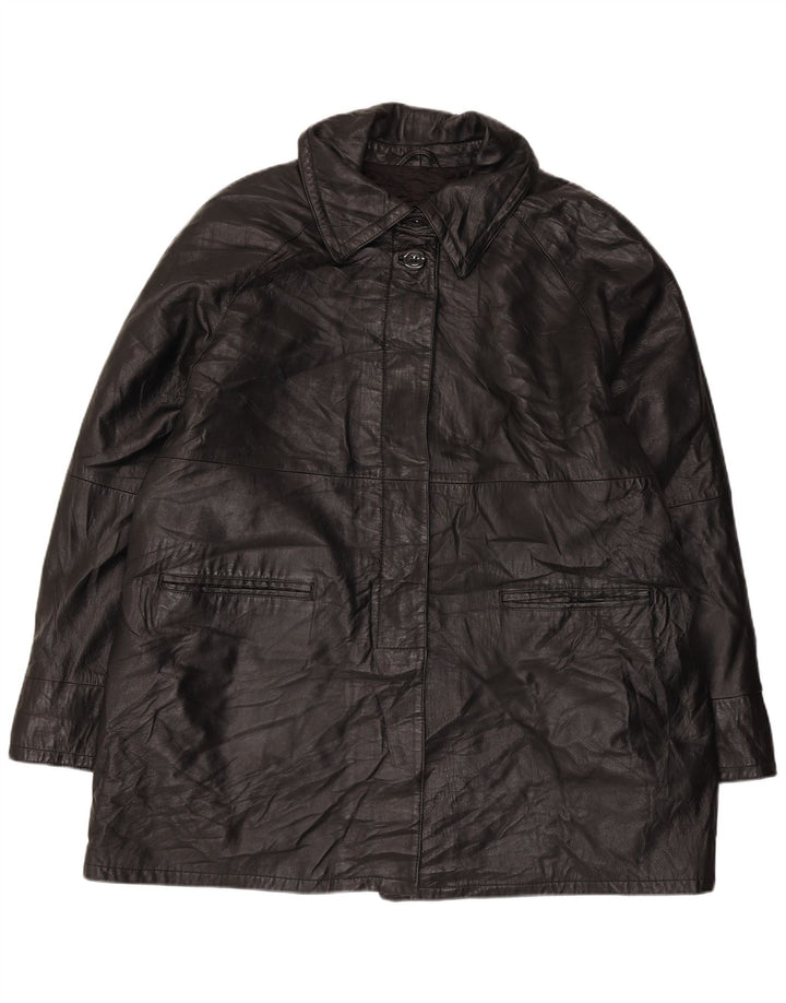 Palton de piele supradimensionat pentru femei VINTAGE IT 50 XL din piele neagră