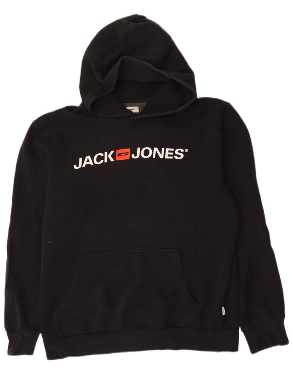 Jack & Jones Pulover cu glugă cu grafic pentru bărbați, mare, negru, bumbac