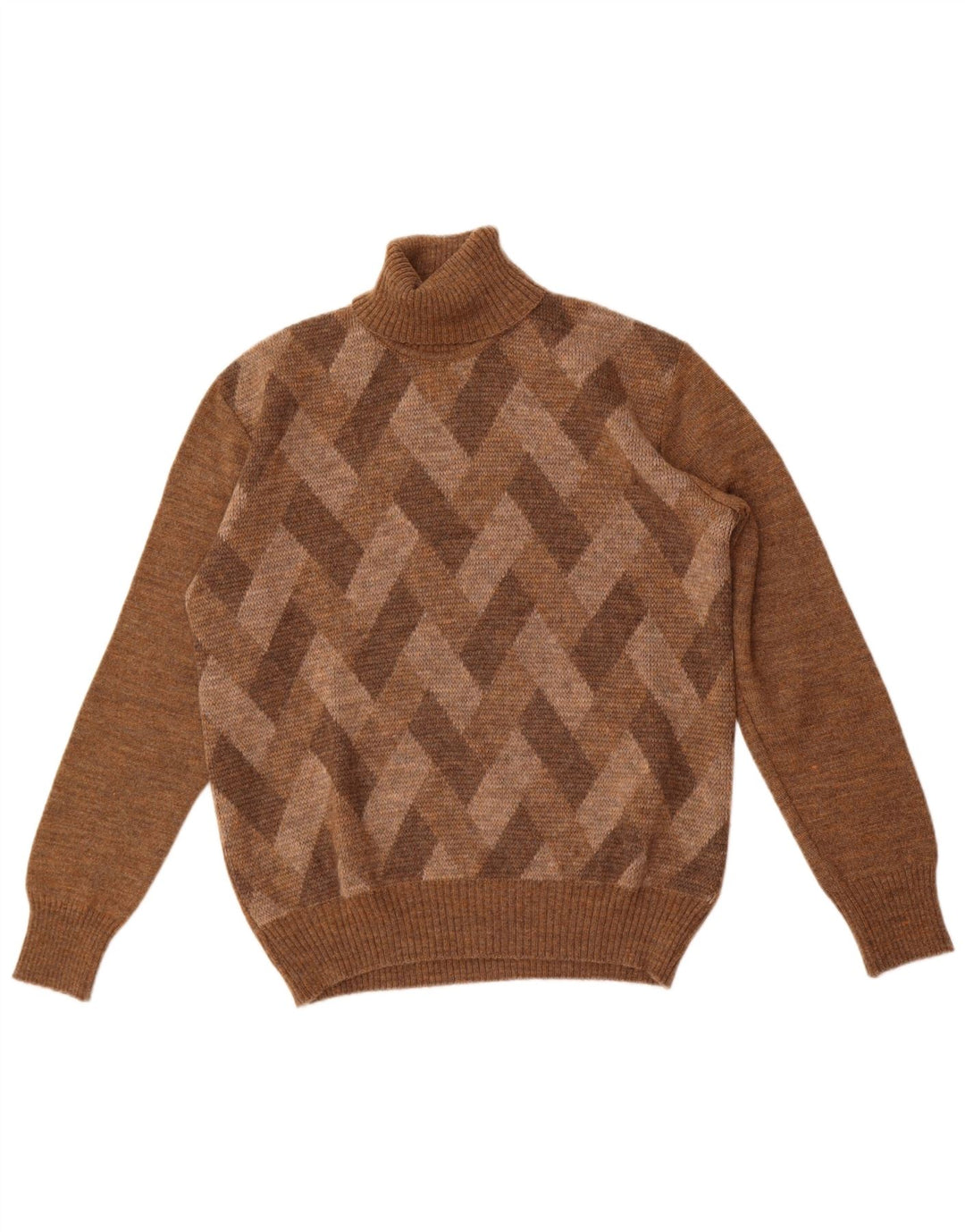 Pulover vintage pentru bărbați cu gât rulat, maro mediu Argyle/Diamond