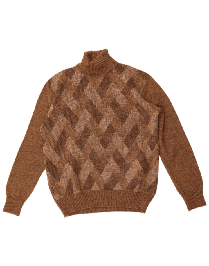Pulover vintage pentru bărbați cu gât rulat, maro mediu Argyle/Diamond
