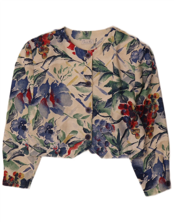 BONITA Jachetă Blazer Crop 4 Buttons pentru Damă UK 10 Mic Multicolor Floral
