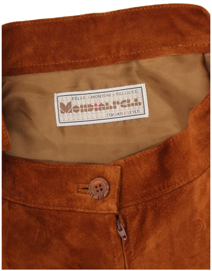 Fusta dama vintage din piele intoarsa W28 maro mediu din piele