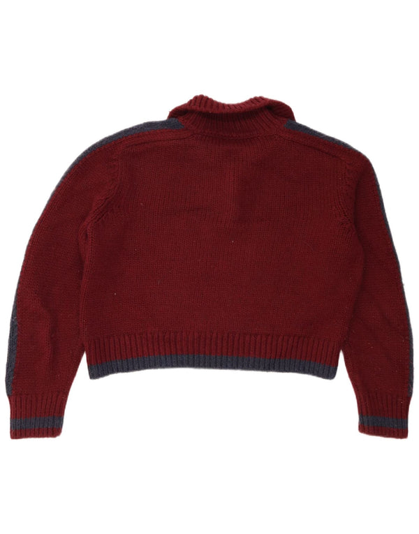 Zara Womens Crop Polo Neck Jumper Sweater UK 10 Small Burgundy Colourblock