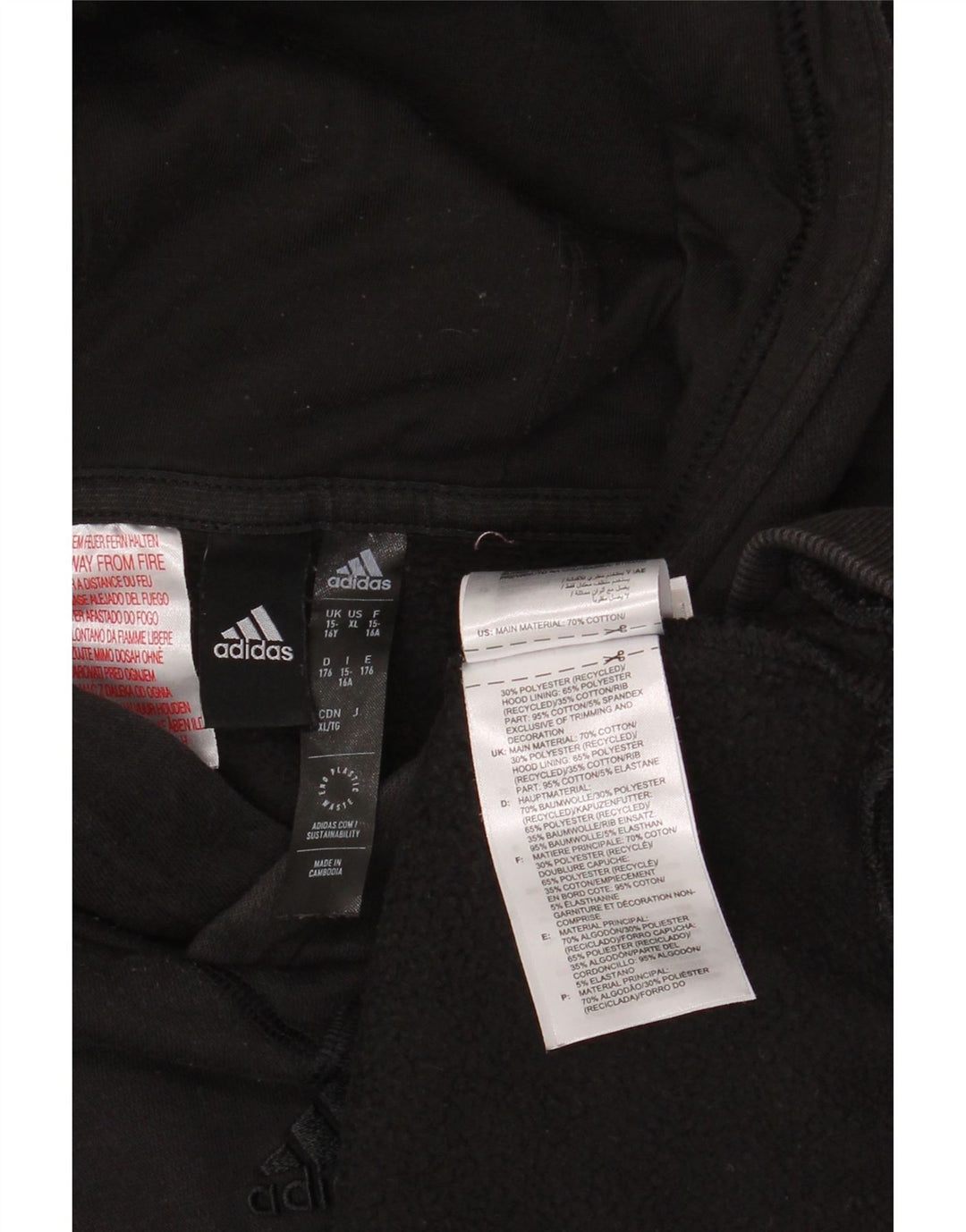 Pulover ADIDAS pentru băieți, 15-16 ani, bumbac negru