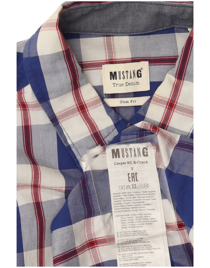 Cămașă pentru bărbați Mustang Slim Fit, bumbac cu carouri albastre mici