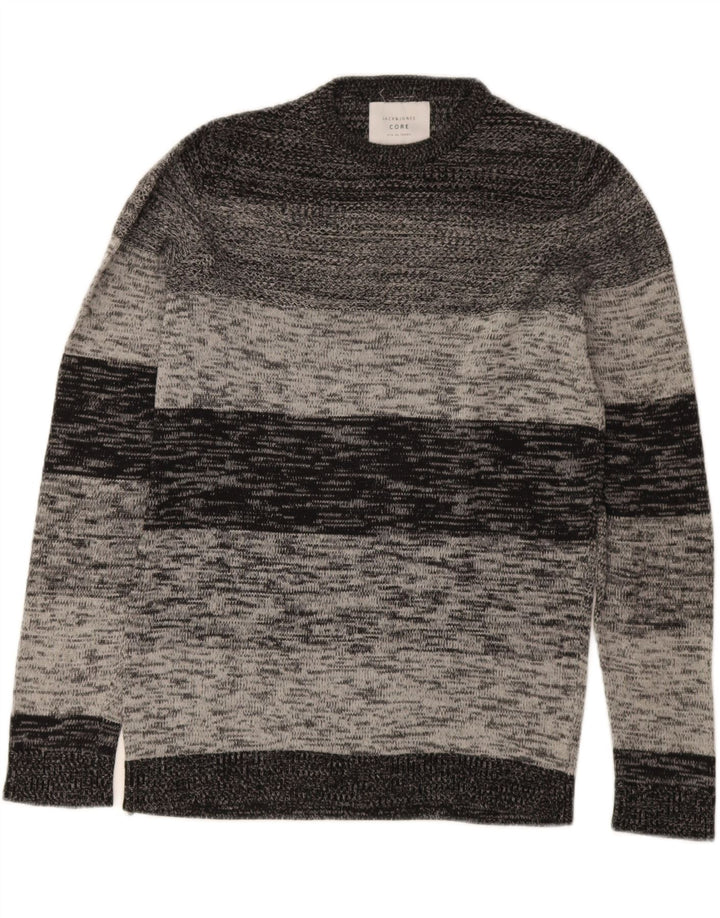 Pulover Jack & Jones pentru bărbați cu gât roșu, cu dungi mici, gri