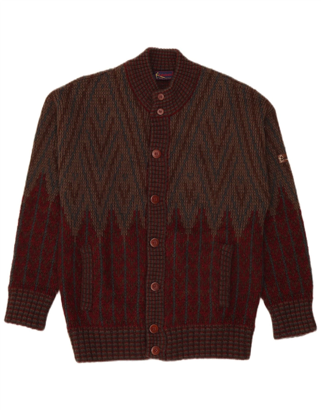 Pulover Cardigan Vintage pentru bărbați Medium Burgundy Geometric