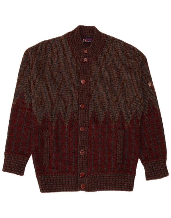 Pulover Cardigan Vintage pentru bărbați Medium Burgundy Geometric