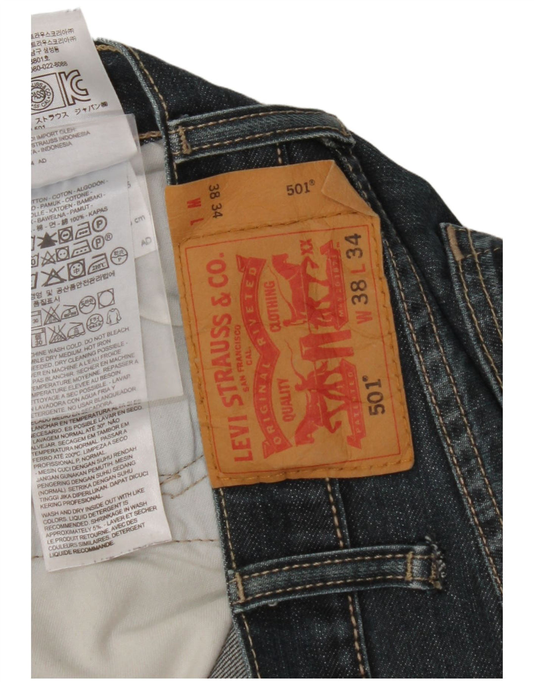 Blugi drepti pentru bărbați LEVI'S 501 W38 L34 Bumbac albastru