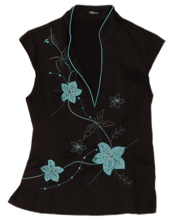 Bluză pentru femei Jane Norman UK 12 Poliester Floral Negru Mediu