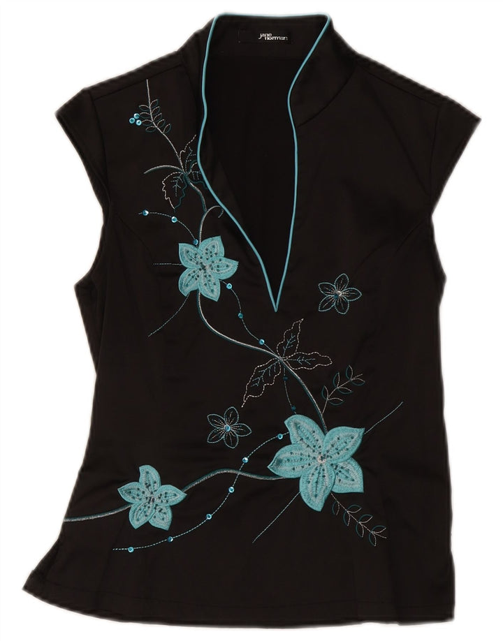 Bluză pentru femei Jane Norman UK 12 Poliester Floral Negru Mediu