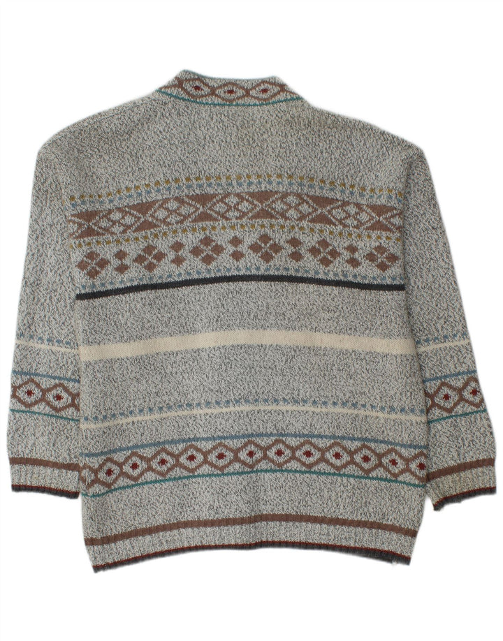 Pulover cardigan pentru bărbați VINTAGE Gri mediu Fair Isle