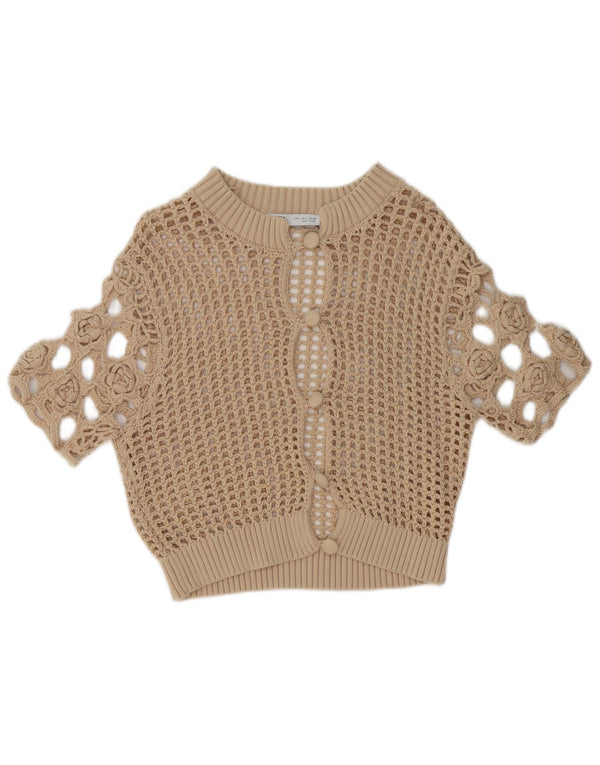 Pulover cardigan cu mânecă scurtă pentru femei Zara UK 16 mare bej