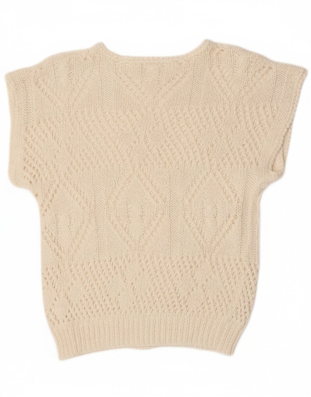 VINTAGE Womens Crop Crew Neck Jumper Sweater UK 14 Medium White Vintage Vintage and Second-Hand Vintage from Messina Hembry 
