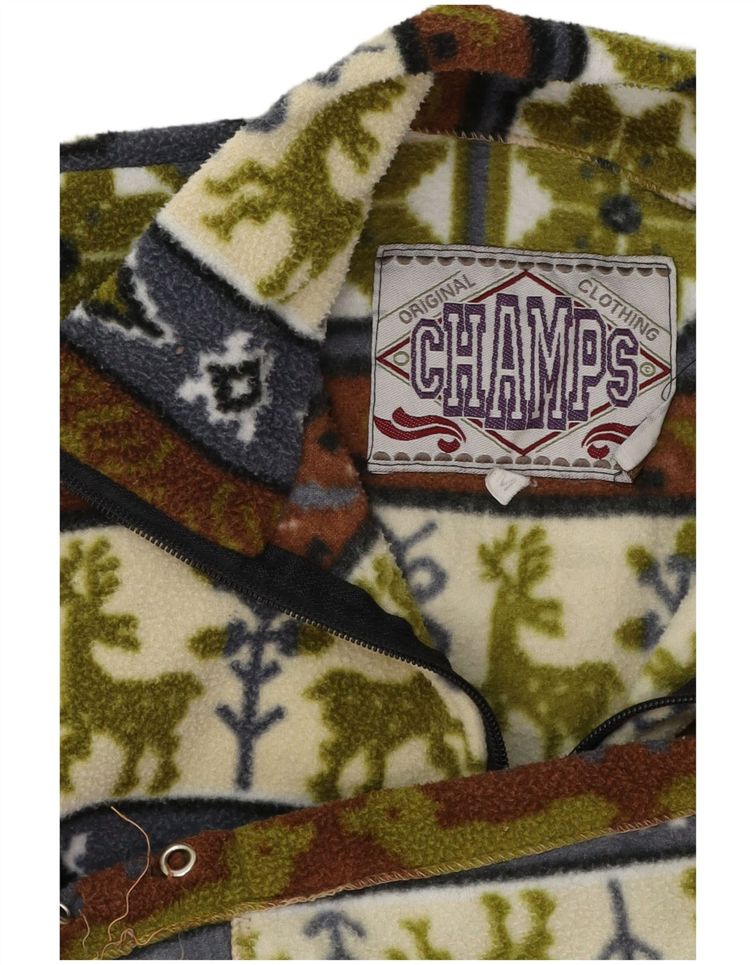 Pulover din lână vintage pentru bărbați, cu fermoar și gât, mijlociu, multicolor, Fair Isle