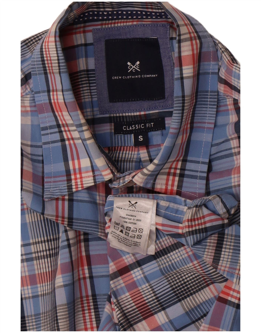 Crew Clothing Cămașă clasică pentru bărbați, bumbac cu carouri mici, albastre
