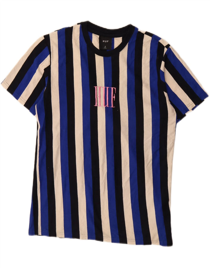 HUF Mens Graphic T-Shirt Top Small Blue Striped Cotton Vintage HUF and Second-Hand HUF from Messina Hembry 