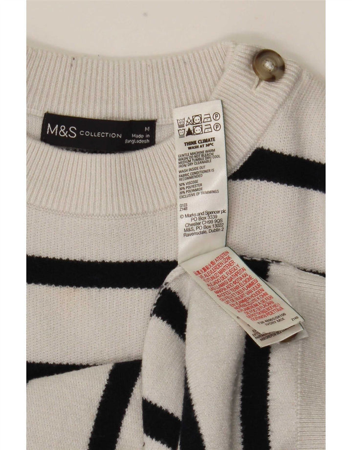 Pulover pentru femei Marks & Spencer cu decolteu rotund, cu dungi albe medii, UK 14