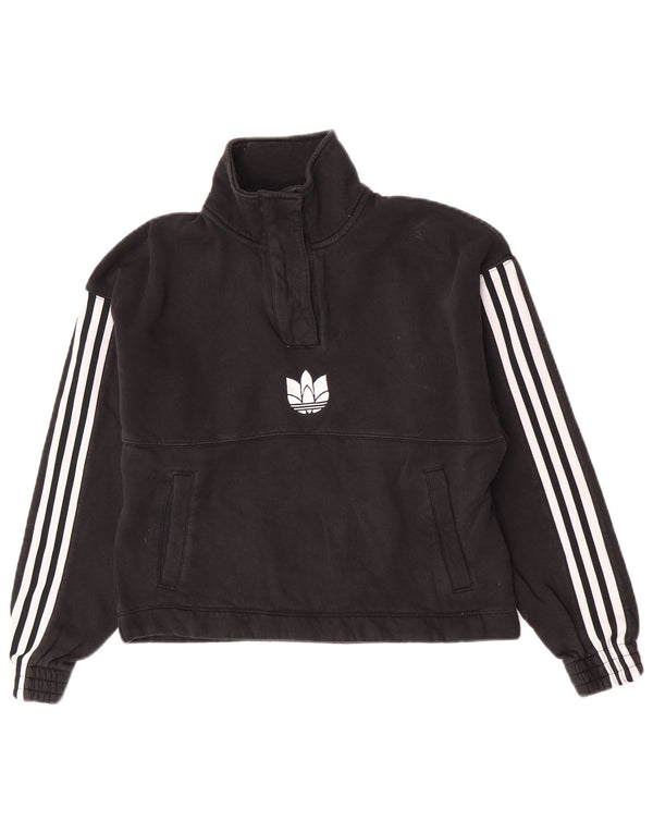 Pulover crop Adidas pentru femei UK 10 Small Black Colorblock