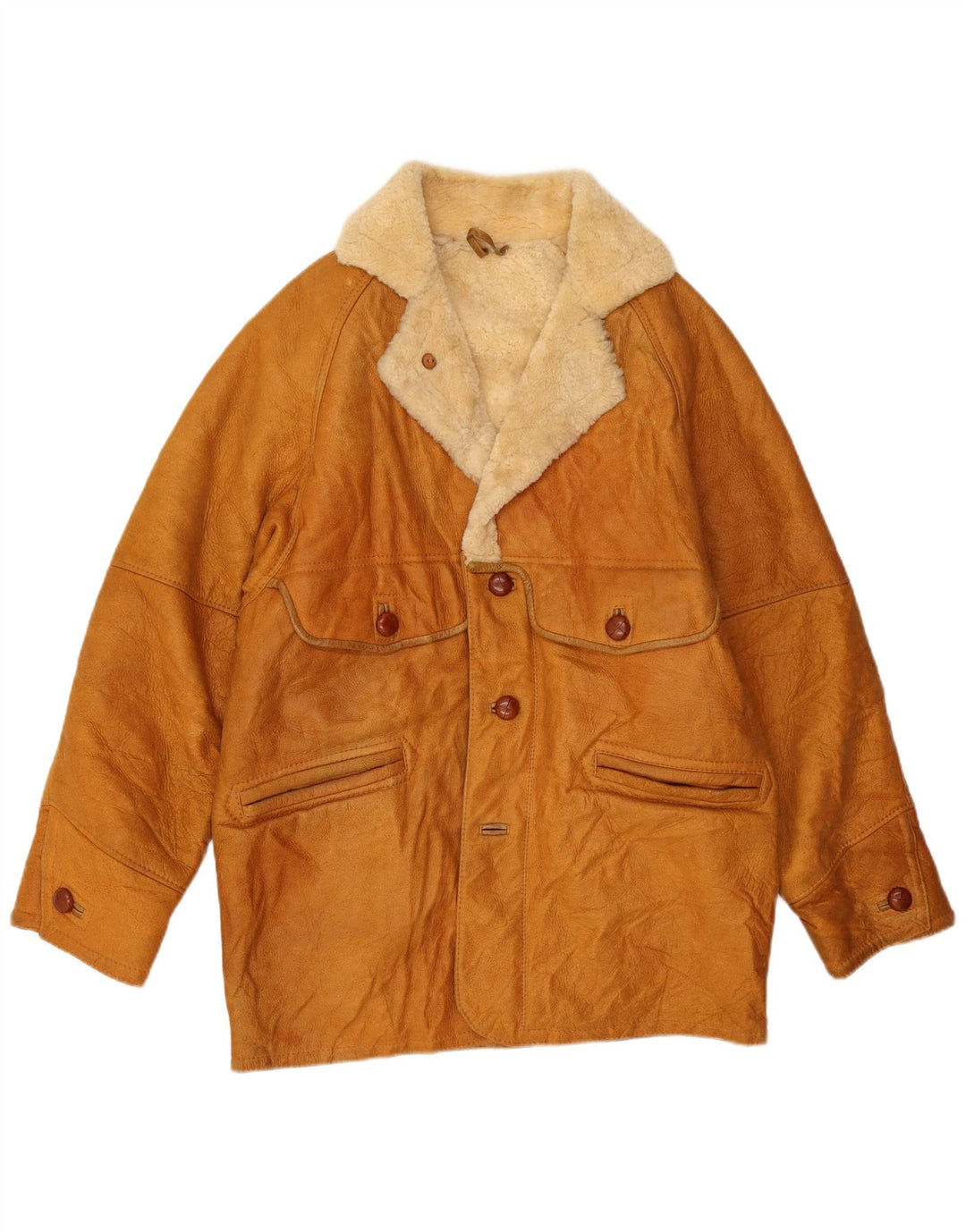 Jachetă din shearling pentru bărbați VINTAGE UK 40 din piele maro mare