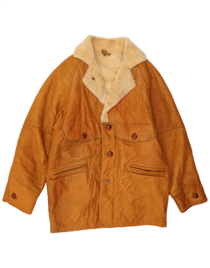 Jachetă din shearling pentru bărbați VINTAGE UK 40 din piele maro mare