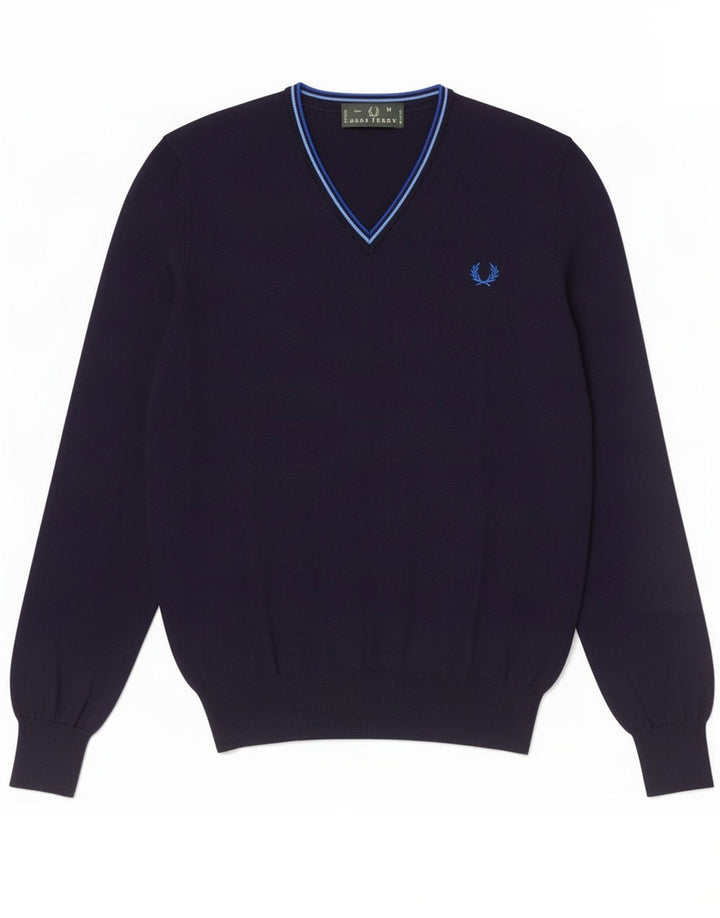 Pulover pentru bărbați Fred Perry cu decolteu în V, bumbac mediu albastru bleumarin