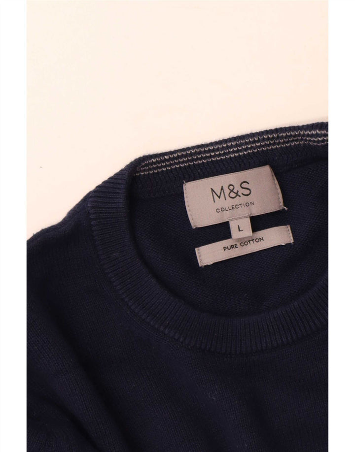 Pulover pentru bărbați Marks & Spencer cu gât roșu, mare din bumbac bleumarin