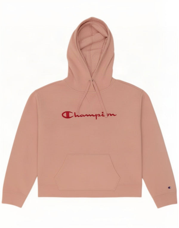 Champion Womens Graphic Hoodie Jumper UK 16 Large Pink Cotton