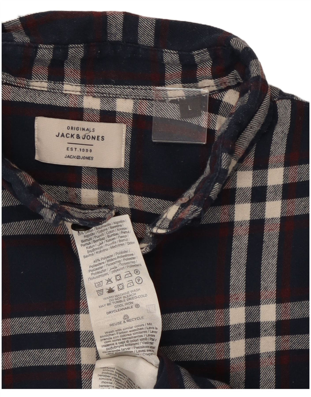 Cămașă de flanel pentru bărbați JACK & JONES, mare din bumbac cu carouri bleumarin