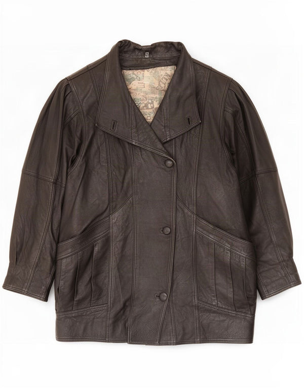 Palton supradimensionat din piele vintage pentru femei UK 10 mic negru