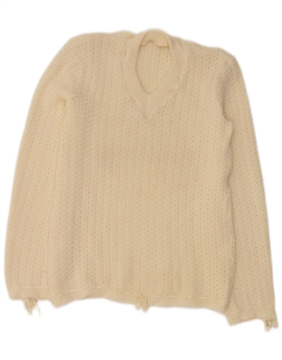 VINTAGE Pulover cu decolteu în V pentru femei UK 12 Medium Off White