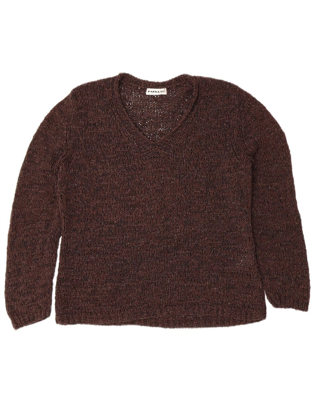 PUBLIC Womens See Through V-Neck Jumper Sweater IT 44 Medium Brown