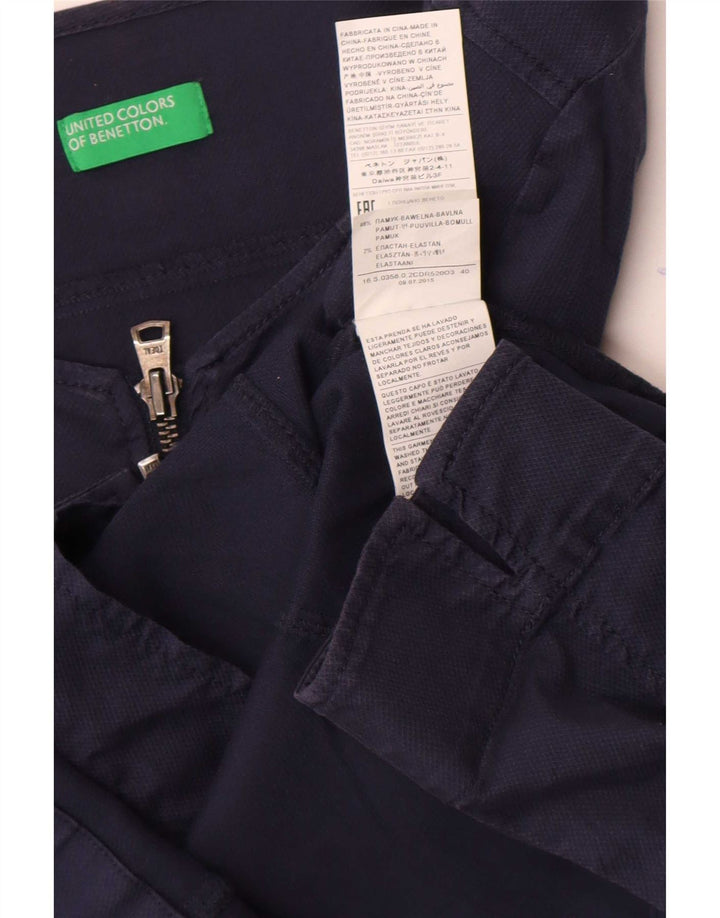 Jachetă bomber pentru femei Benetton cu mâneci 3/4 UK 8, bumbac bleumarin mic