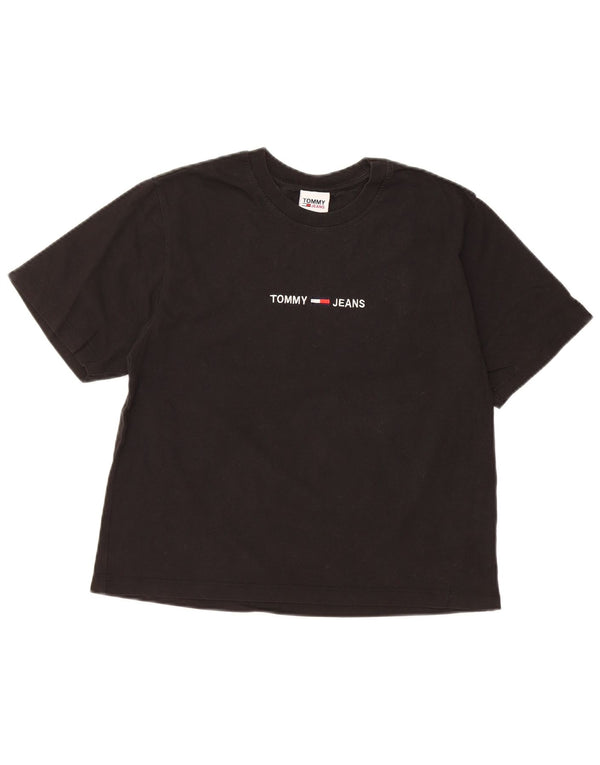 TOMMY HILFIGER Tricou cu grafic crop pentru femei Top UK 10 Bumbac negru mic