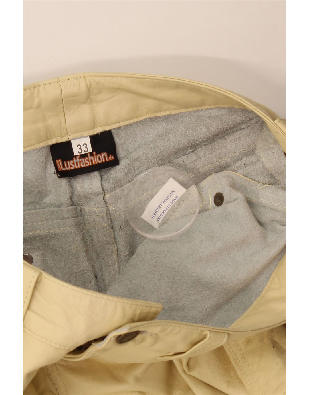 Pantaloni scurți casual din piele vintage pentru femei W33 din piele galbenă mare