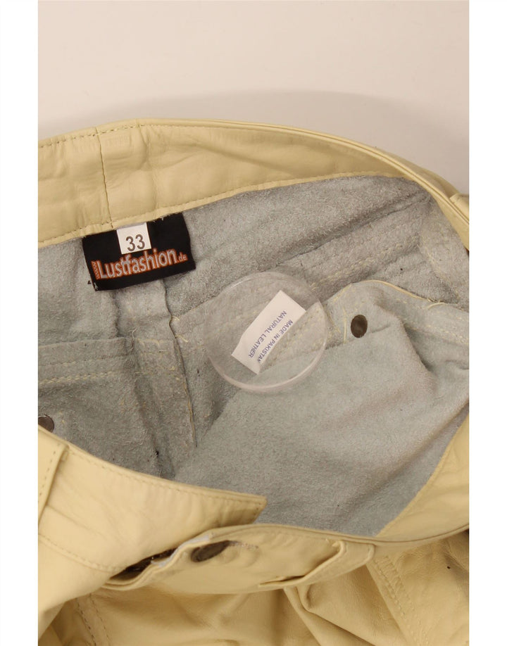 Pantaloni scurți casual din piele vintage pentru femei W33 din piele galbenă mare