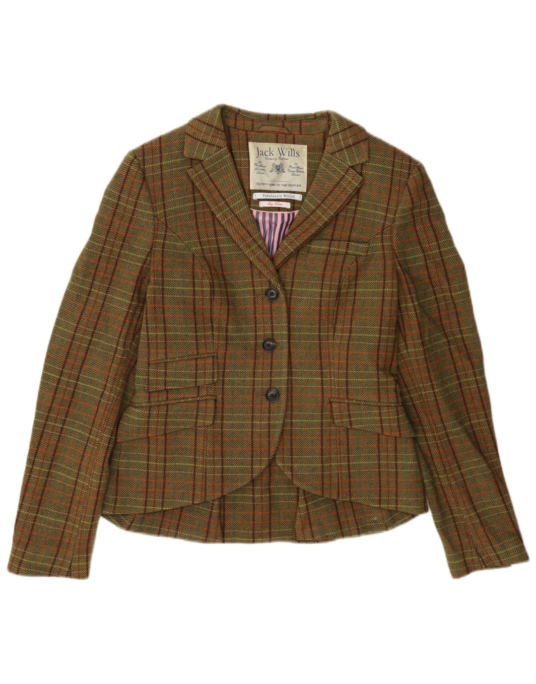 Jachetă Jack Wills pentru femei, cu 3 nasturi, UK 12, lână verde medie cu carouri