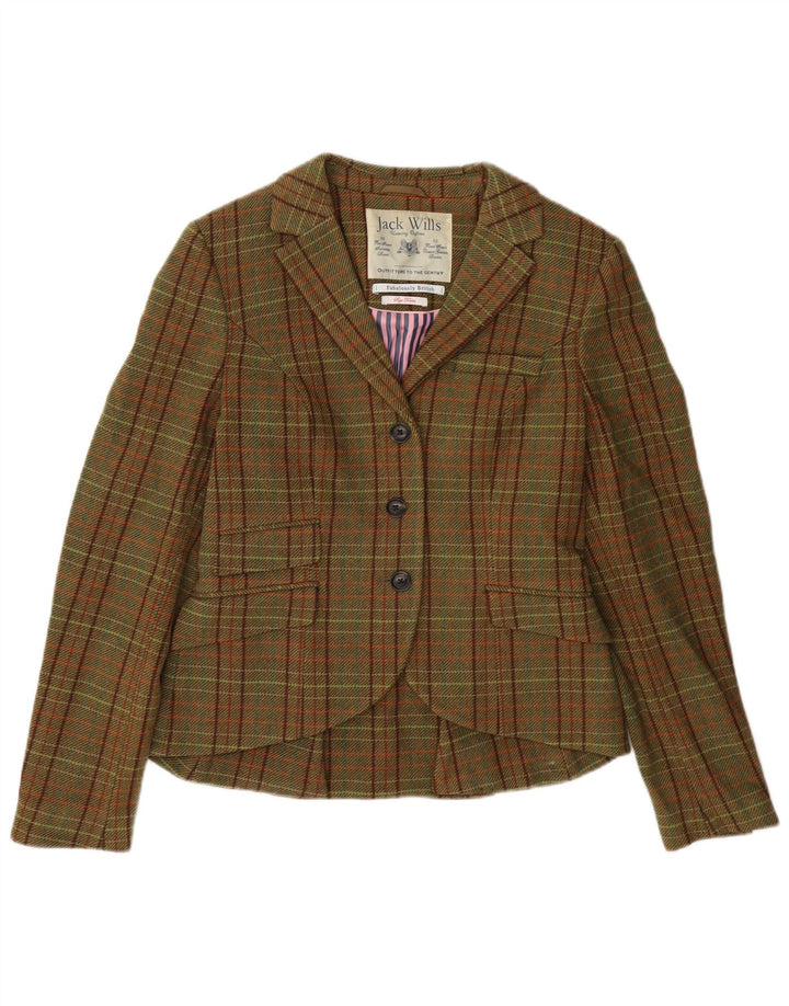 Jachetă Jack Wills pentru femei, cu 3 nasturi, UK 12, lână verde medie cu carouri