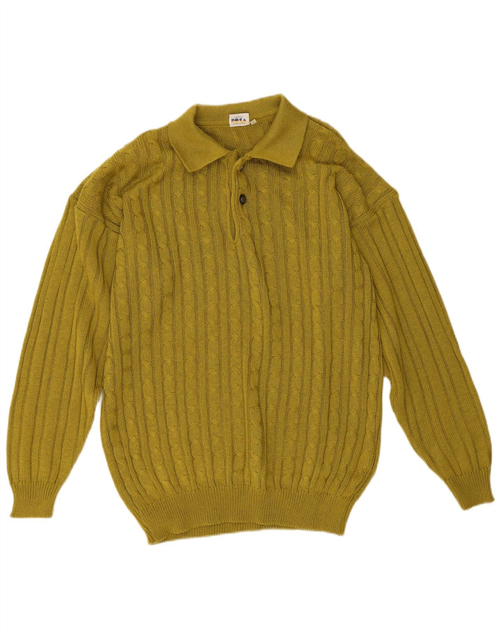 Pulover vintage pentru bărbați cu gât polo, bumbac verde mediu