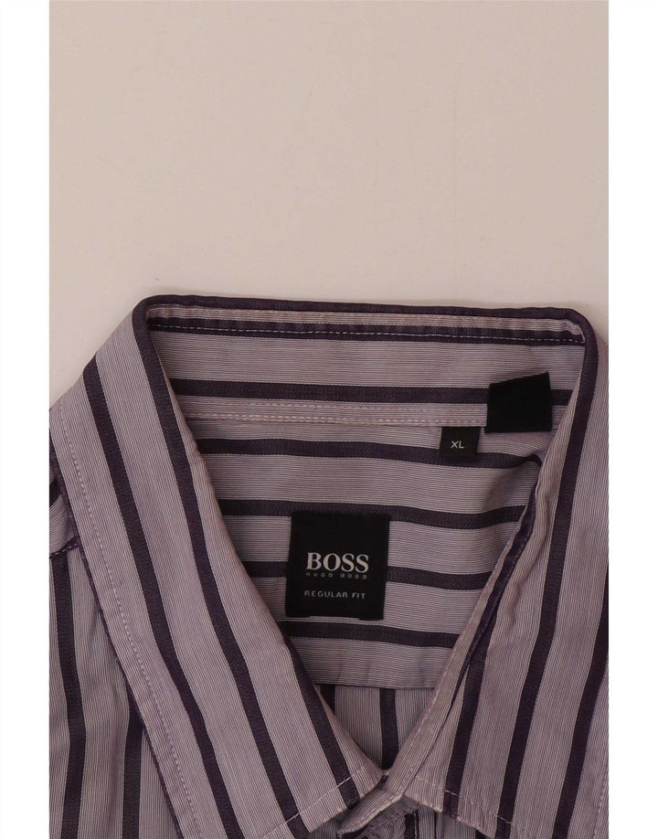 Cămașă pentru bărbați Hugo Boss Regular Fit XL în dungi mov