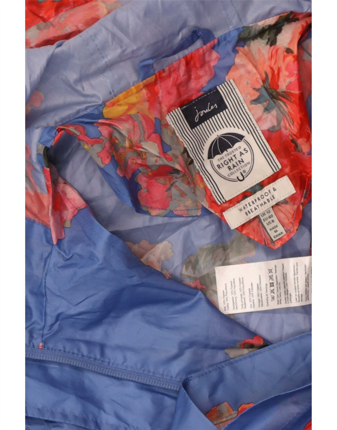 Pelernă de ploaie cu glugă pentru femei Joules UK 12 Medium Blue Floral Poliester