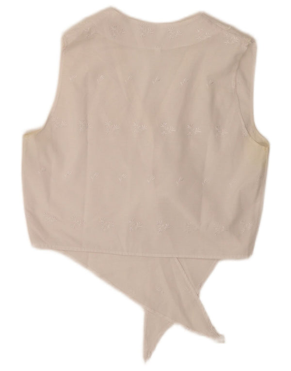 Bluză de cămașă cu cravată în față pentru femei vintage UK 12 Medium White Floral