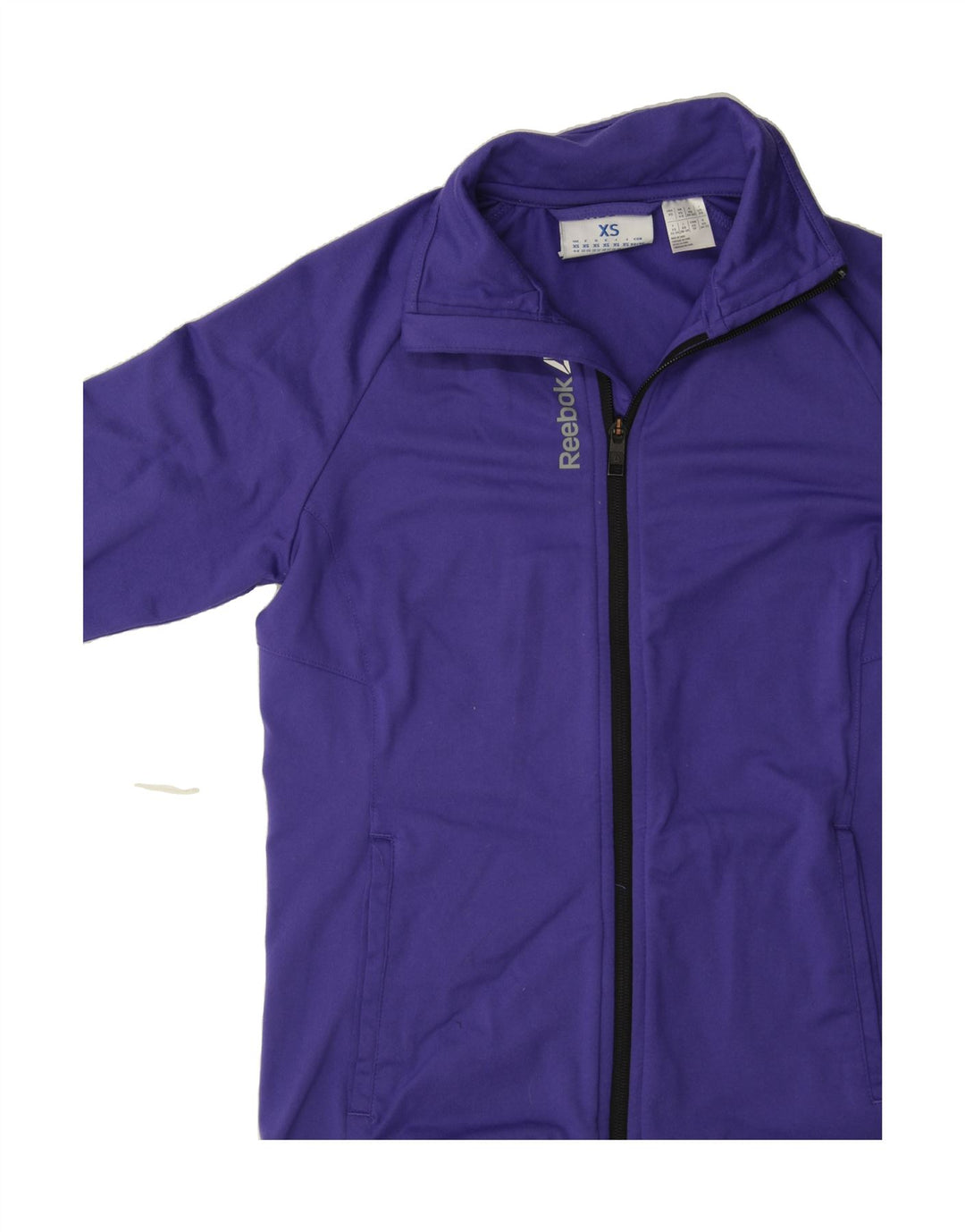 REEBOK Womens Graphic Tracksuit Top Jacket UK 4/6 XS Purple Polyester Vintage Reebok and Second-Hand Reebok from Messina Hembry 