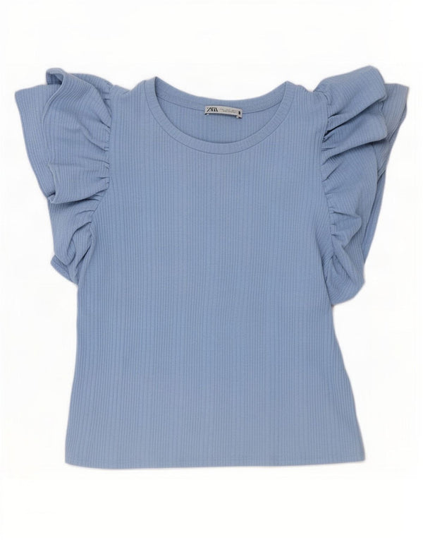 Tricou Crop pentru femei Zara UK 14 Large Blue