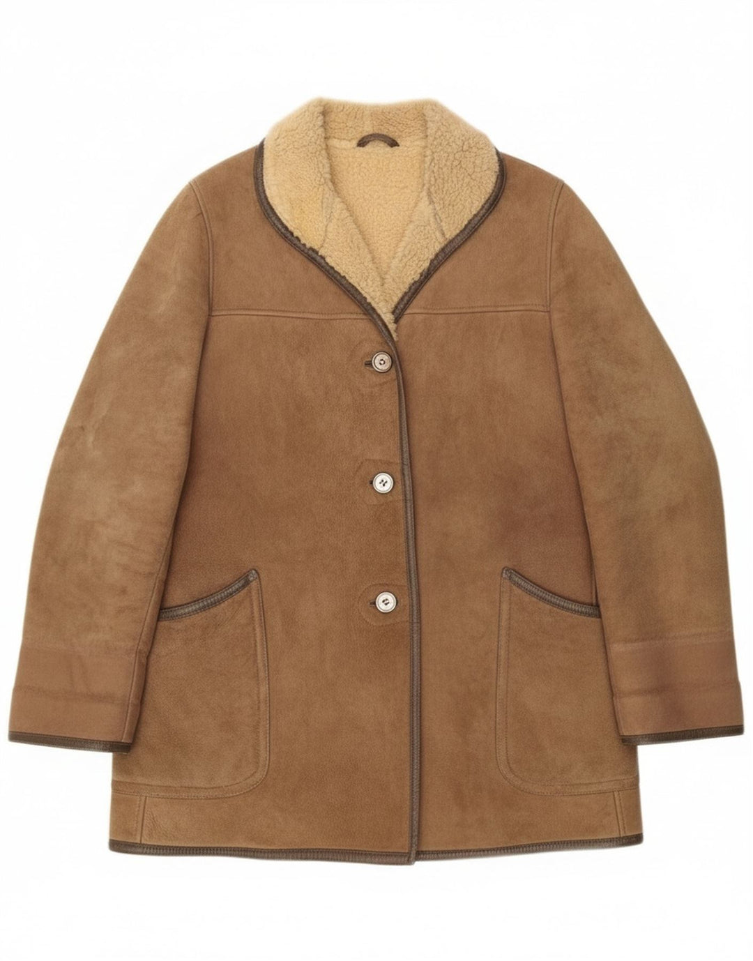 Palton vintage pentru femei din shearling UK 16 mare bej